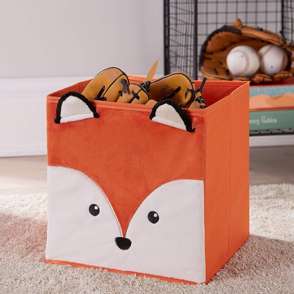 2 Plush Fox Collapsable Cubby Storage Bins